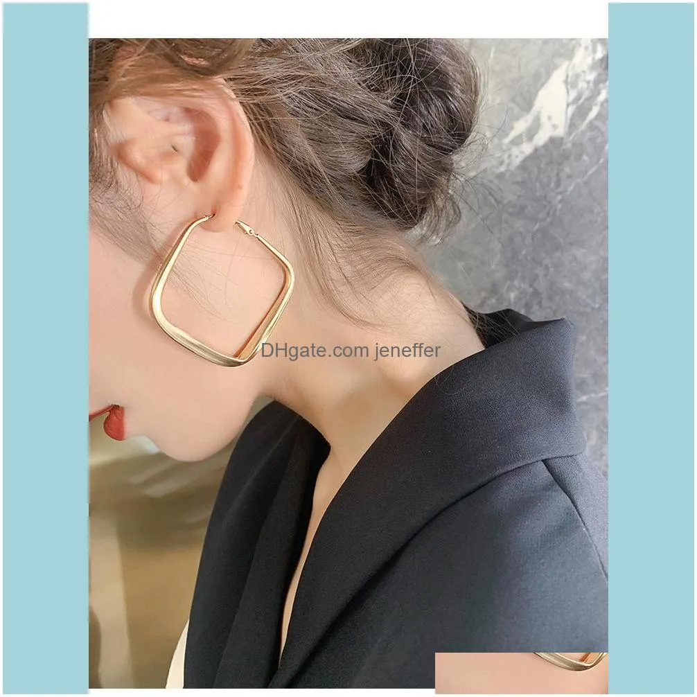 S925 gold silver needle square fashionable dumb Korean net red temperament exaggerated large earrings