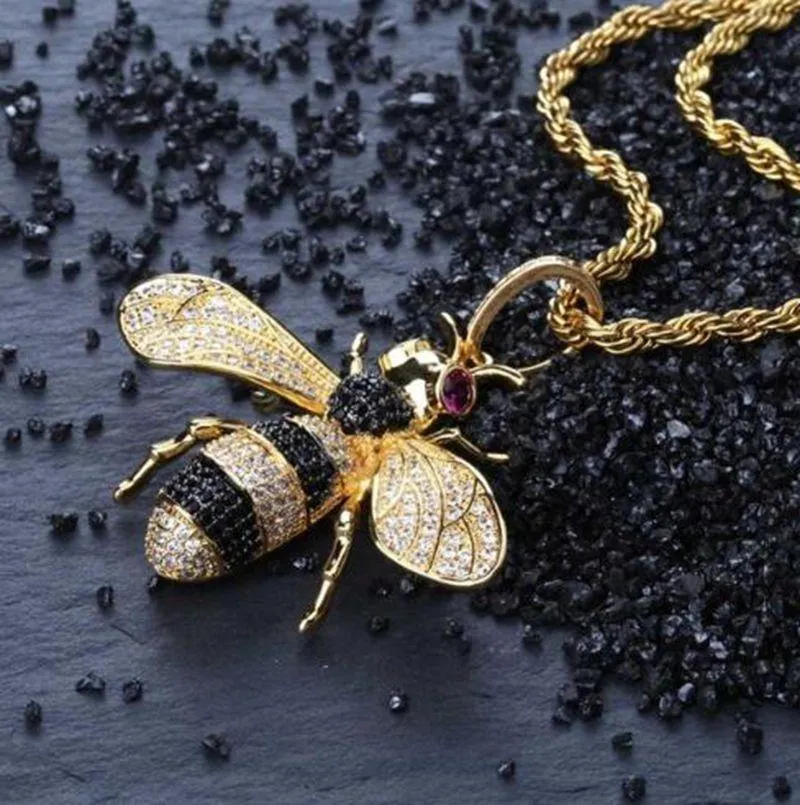 Guldsilverfärg Iced Out Cubic Zircon Animal Bee Pendant Halsband Män Kvinnor Hip Hop smycken gåvor Halsband