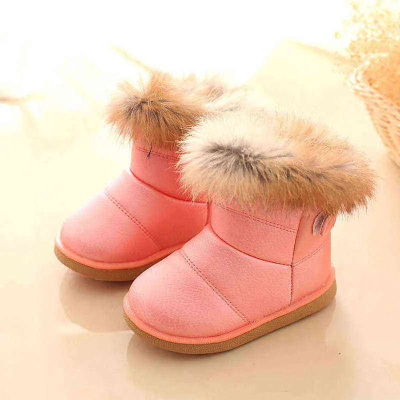 Winter pluche baby meisjes sneeuw laarzen warme schoenen pu lederen plat met baby peuter schoenen outdoor snow boots meisjes kinderen schoen 211108