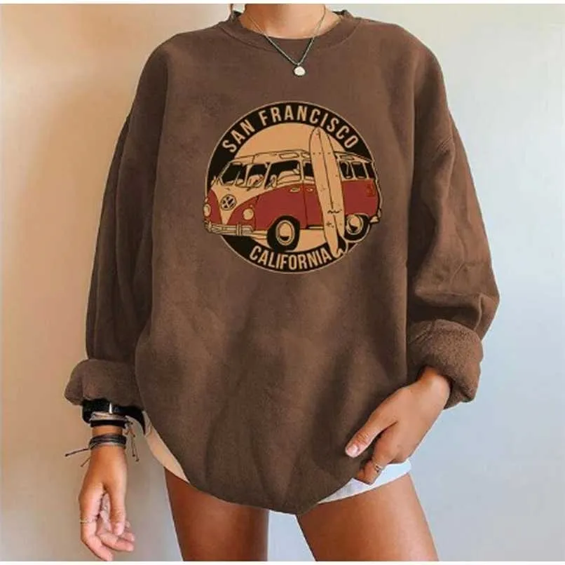 Niedriger Preis Förderung Frauen Sweatshirts San Francisco Kalifornien Busse Drucken Übergroßen Top Frau Drop-schulter Pullover Weibliche 211013