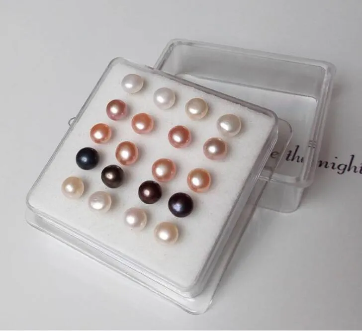 925 Silver Mixed color white black Pink 6mm natural Freshwater pearl Earrings Ear Studs 10 pairs