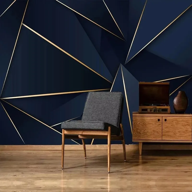 Personalizzato 3D moda luce lusso astratto linea dorata sfondo blu sfondo murale soggiorno tv divano impermeabile