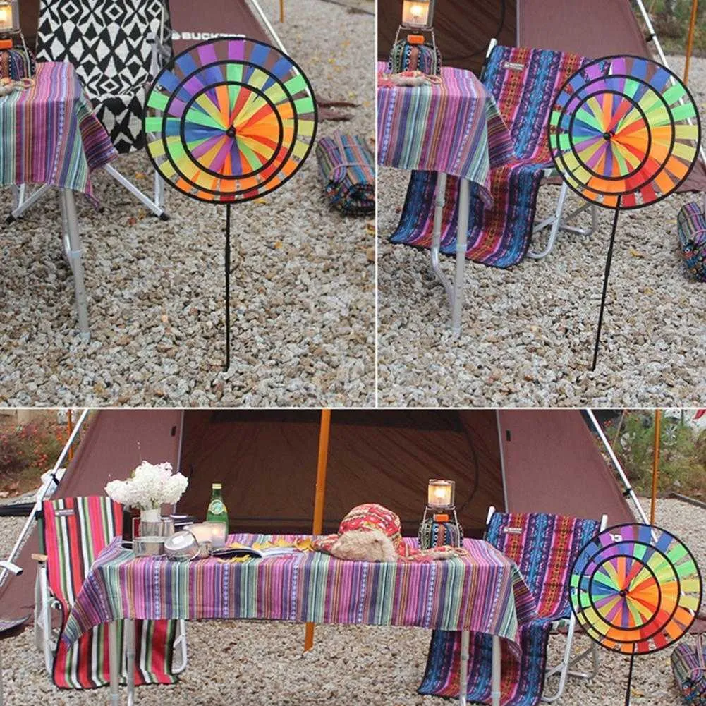 36 cm farbenfrohe Regenbogen Dreifachrad Windspinner Windmühle Spielzeug Yard Garten Dekor T6P5 Q0811