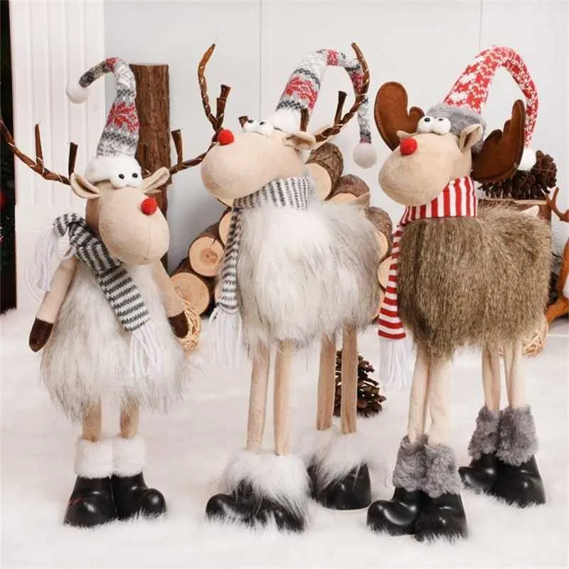 Retractable Christmas Dolls Reindeer christmas tree decorations Xmas Figurines Year Gift Regalos De Navidad For Home 211104