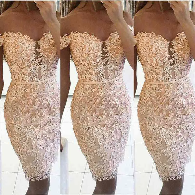 Kvinnor Formell Party Dress Summer Lace Kortärmad Sexig V Neck Bodycon Dresses Lady Elegant Shein Pencil Dress Vestido