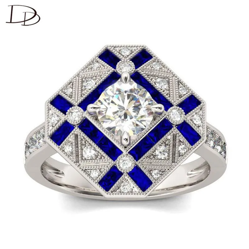 Anneaux De Mariage DODO Belle Bleu Marine Blanc Couleur Cristal Pour Femmes Mode Géométrie Conception Cool Bague Zircon Bijoux Cadeaux Ra0366