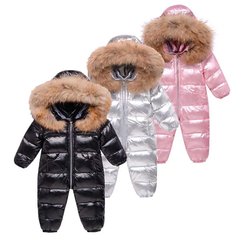 Ryssland Vinter Kids Jumpsuit Overaller för Pojke Barn Tjock Ski Suit Girl Duck Down Jacket Toddler Baby Snowsuit Coat 0-3Y 210930