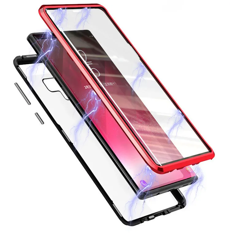 Magnetic Adsorption Metal Frame Front e Voltar Vidro Temperado Cobertura de Tela Completa para Samsung Galaxy A11 A31 A51 A71 A81 Nota 10 Lite A21S M31 50 pcs / lote