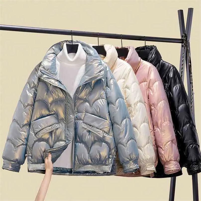 Bright Cotton Puffer Jacket Women's Short Winter Korean Loose Parkas Coat Bubble 210923