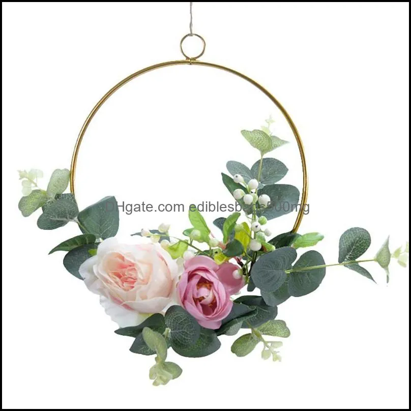 Decorative Flowers & Wreaths Floral Hoop Wreath Garland Artificial Rose For Nursery Wall Decor
