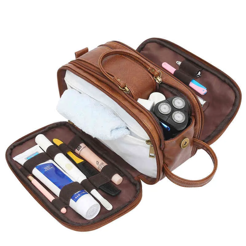 Nxy Cosmetic Bags Sac De Maquillage Professionnel à Fermeture Éclair Cosmétiques En Pu Portable Imperméable Pour Hommes Toilette Voyage 220302