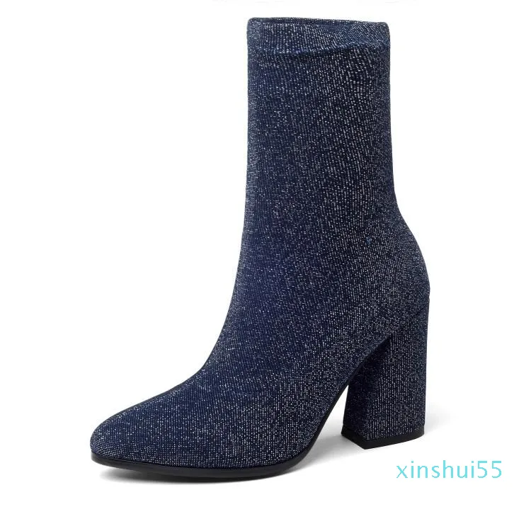 Boots Big Size 9 10 11 12 Women Shoes Ankle For Ladies Woman Winter Sequined Stretch Sleeve 3095