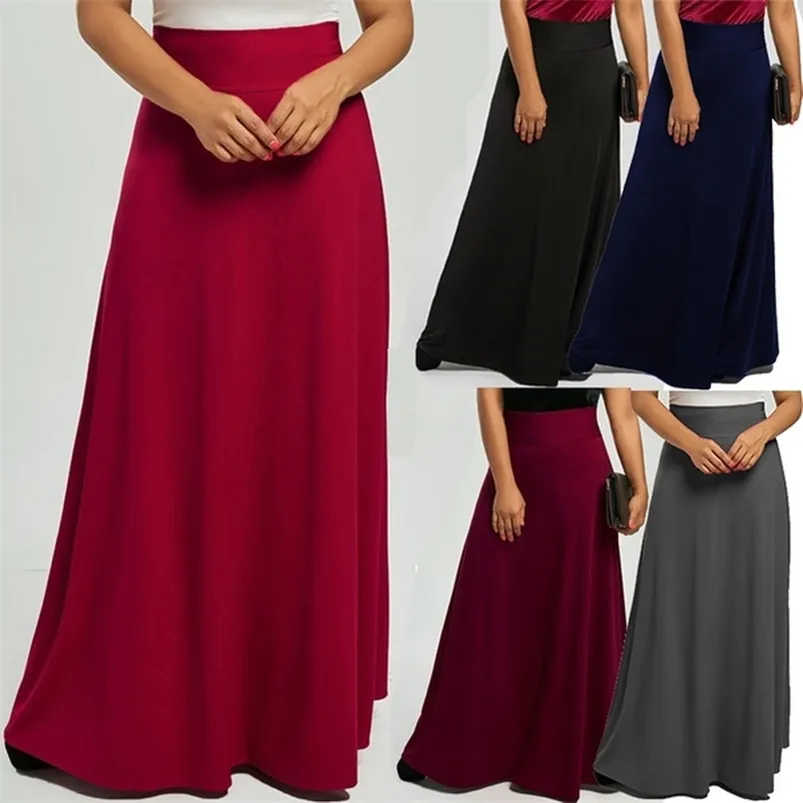 Юбка Летняя мода Повседневная разноцветная плюс размер высокой талии длина пола тонкий подходящий юбки сплошной цвет женской юбки 210721