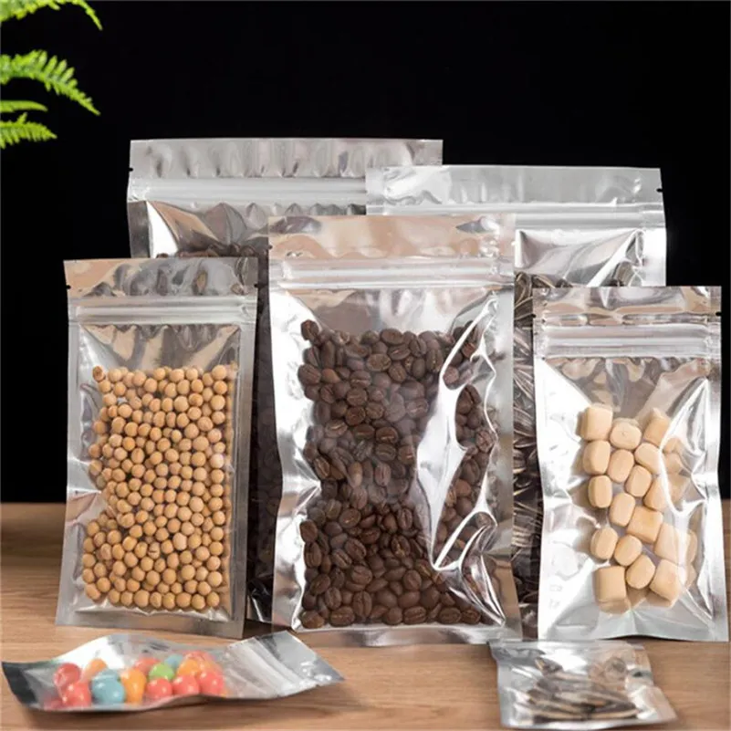 100ピース/ロットプラスチック臭い防止バッグの再封鎖可能なジッパーバッグ食品茶貯蔵包装袋空のアルミホイルセルシールパウチ