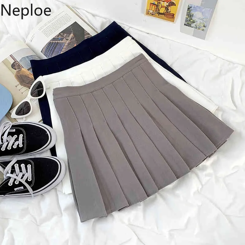 Neploe日本のミニスカートプレッピースタイルの甘いプリーツのフラダムハエルハイウエストスリムサイアファッション全てのマッチジュペ女性95160 210422