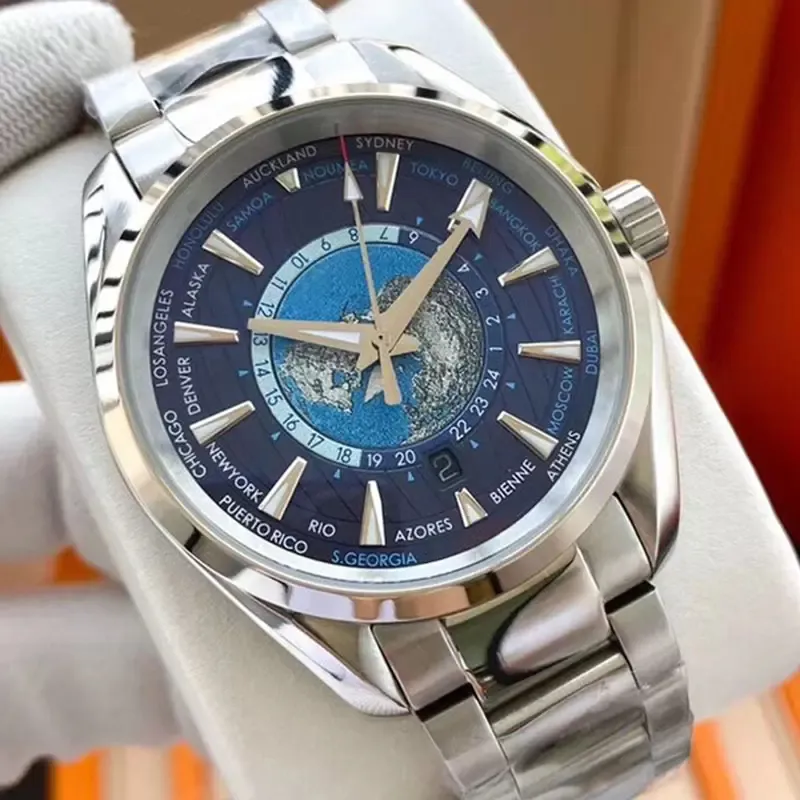 Moda Erkek World Time 007 Erkekler Otomatik Saatler Mekanik Hareket Erkekler Saat Çelik Kol saatleri