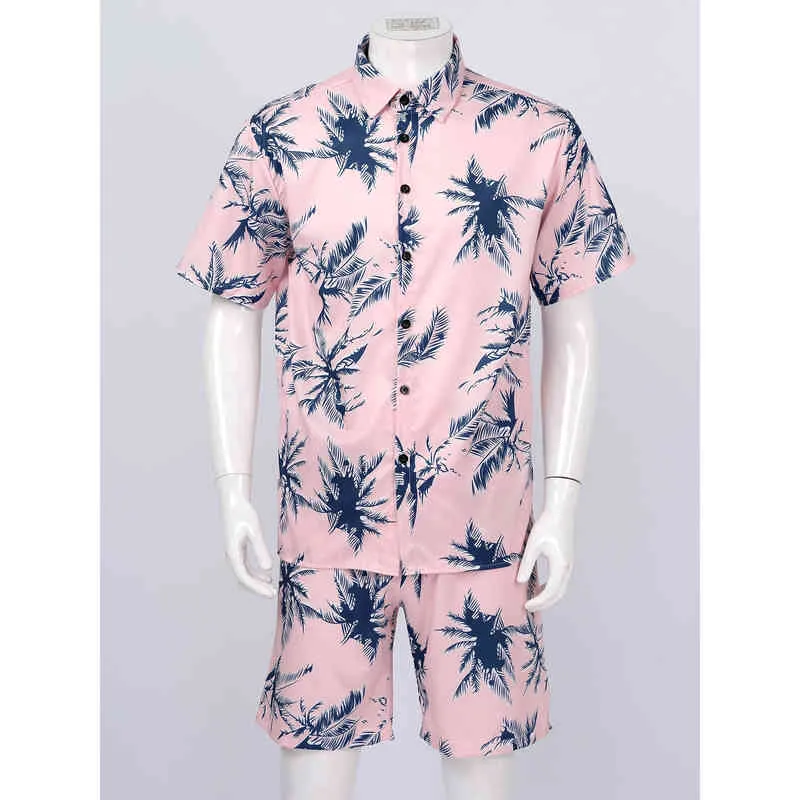 Bladmönster beachwear män sommar casual hawaiian set baddräkt strandbräda shorts bottnar med kortärmad blus skjorta toppar g1222