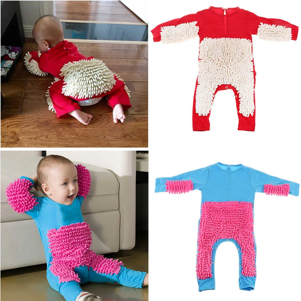 Baby Mop Romper Newborn Clothes Cling Jumpsuit Infant Cleaning Mop Suit Cleaning Mop Suit Costume Bodysuit