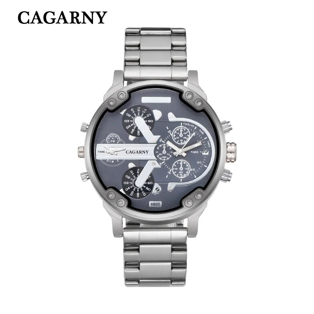 very cool dz big case mens watches full steel band dual time zones miltiary watch men quartz wrist watch free shhipping (5)