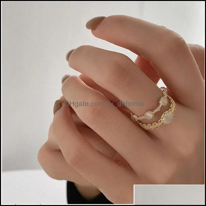Wedding Rings AOMU Korea Retro Simple Gold Color Lace Flower Metal Opal Autumn Winter For Women Female Vintage Hand Accessories