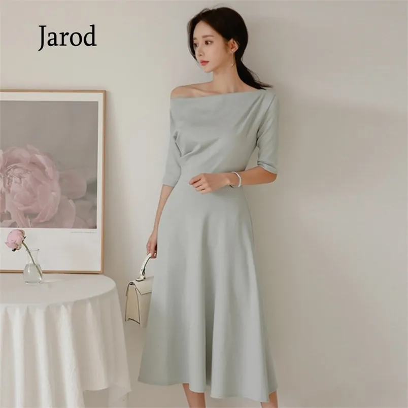 Korean Elegant Party Long Dress Summer Sexy Slash Neck Half Sleeve Simple A-line Women's Office Work Dresses vestidos 210519