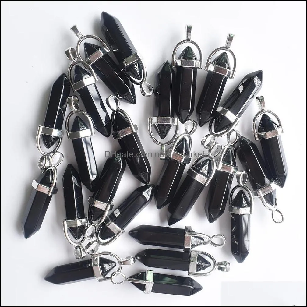 Natural Stone charms black obsidian bullet shape charms point Chakra pendants for jewelry necklace earrings making