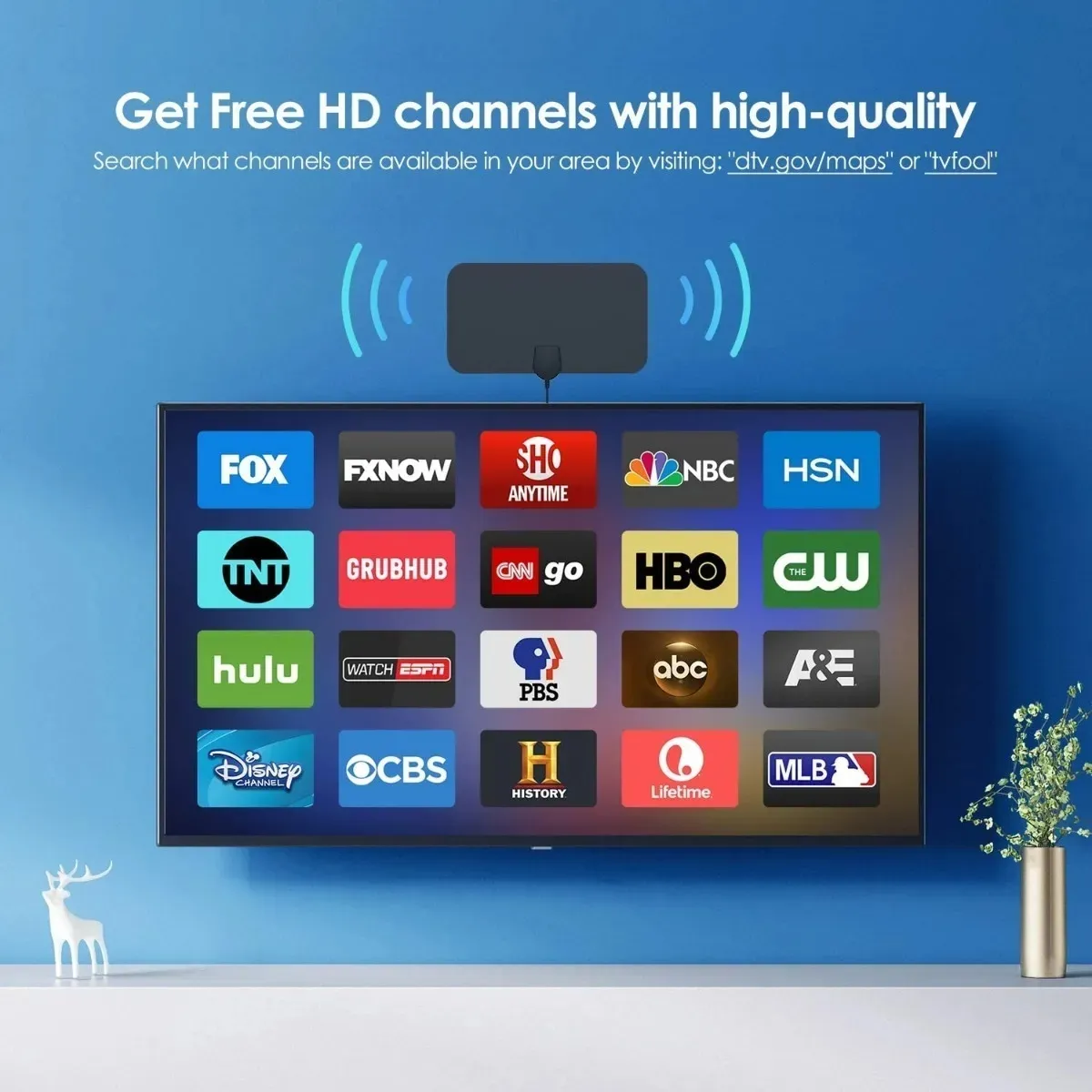 مصغرة شقة داخلي HD إشارة مكبر للصوت الرقمية تلفزيون الهوائي HDTV الرقمي 50 ميلا مجموعة SKYWIRE VHF UHF