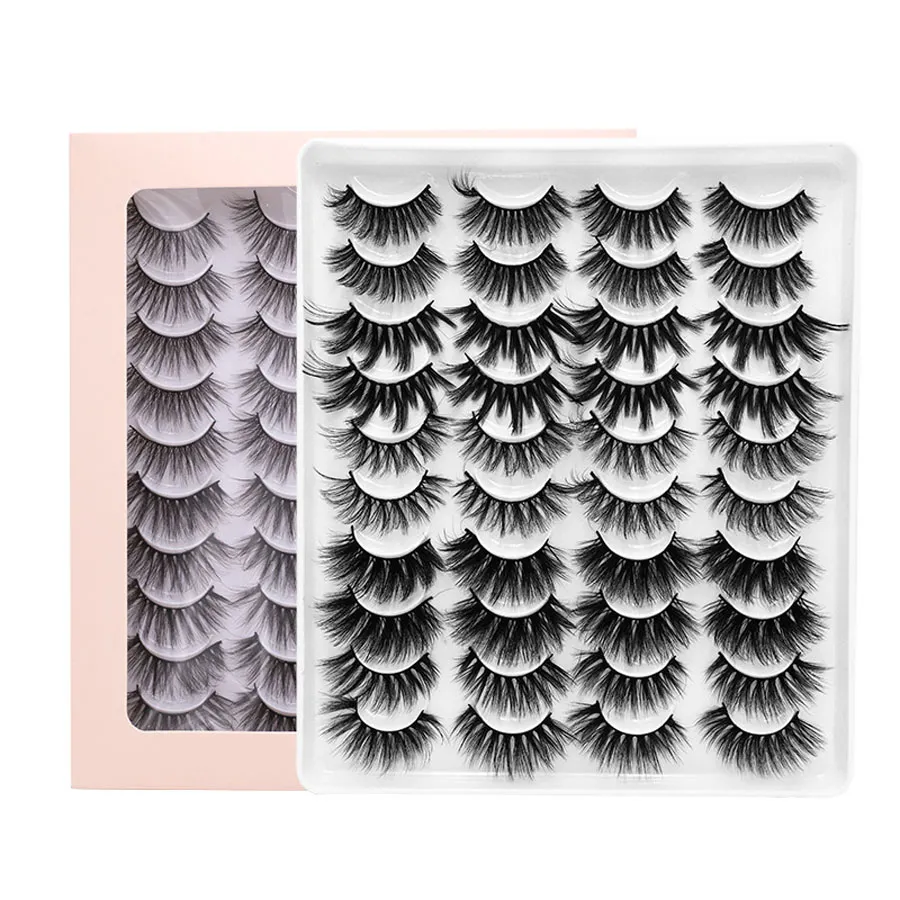 Handmade Reusable 20 Pairs Mink False Eyelashes Set Thick Long Curly Crisscross 3D Fake Lashes Extensions Soft & Vivid With Pink Packing Box 10 Models Available DHL