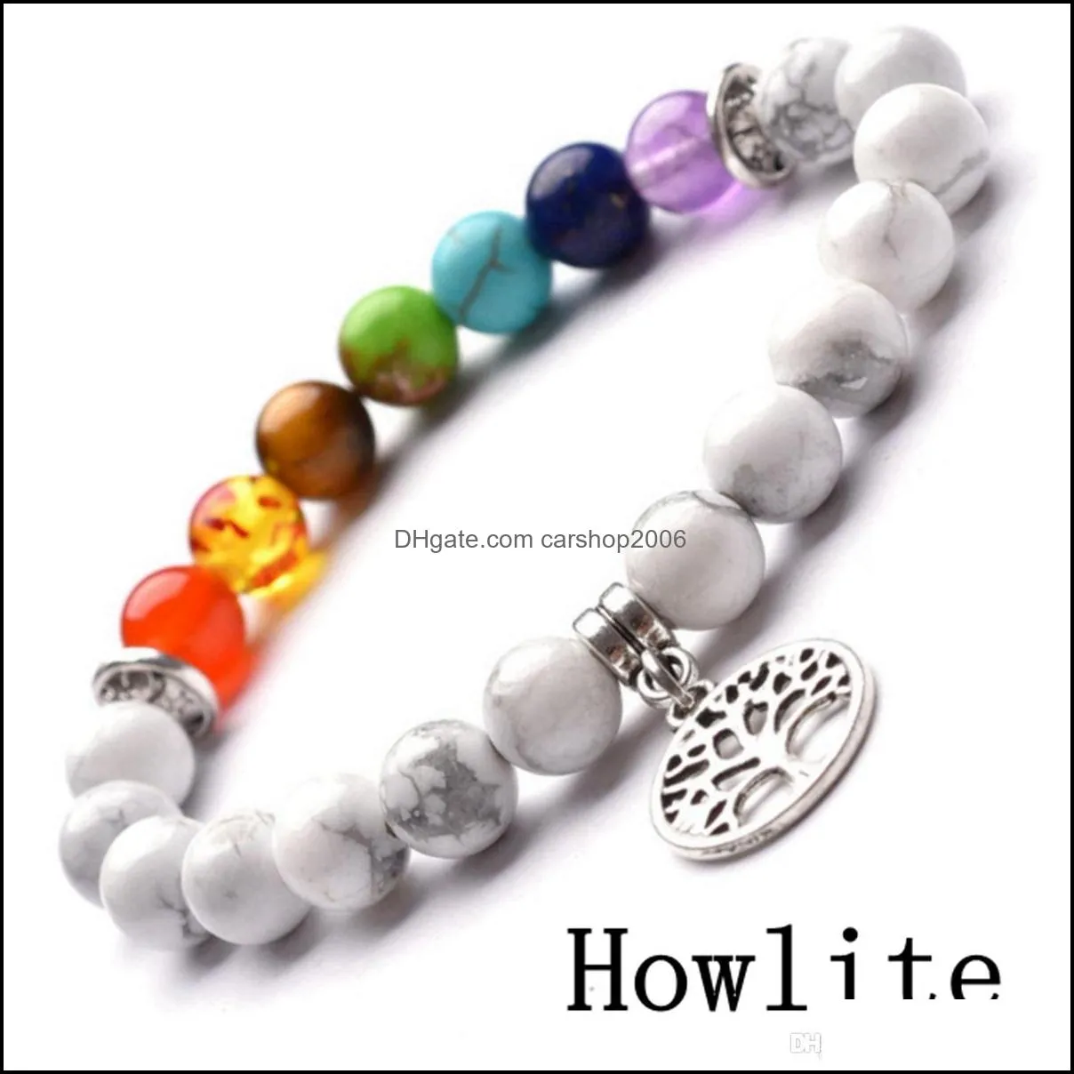 Seven chakra bracelet yoga couple love life tree pendant 8MM fashion fashion meaning wrist jewelry