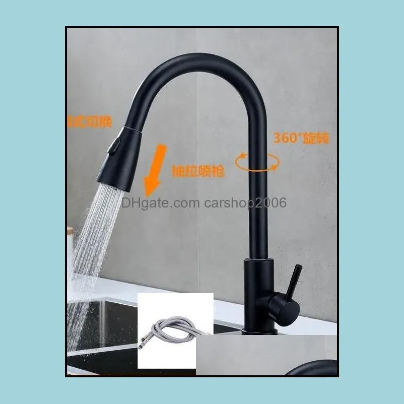 Bathroom Sink Faucets Kitchen Silver Black Single Handle Pull Out Tap Hole Swivel 360 Degree Water Mixer Mixer1