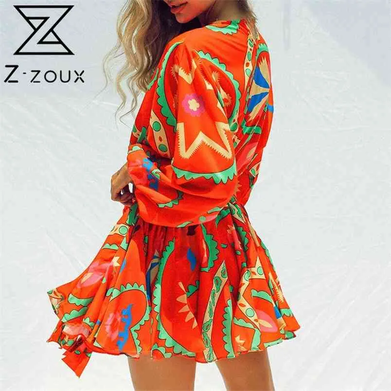 Getspring vrouwen jurk lantaarn mouw bandage print jurken lange korte bohemian voor mode 210513