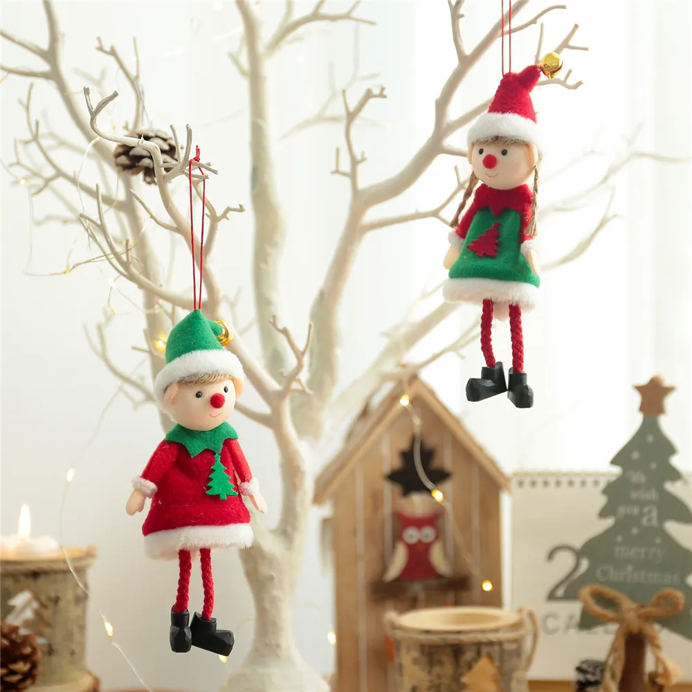Juldekorationer Elvor Plush Boy and Girl Pendant Xmas Elf Dolls Tree Hängande Ornaments Kids Presenter phjk2111