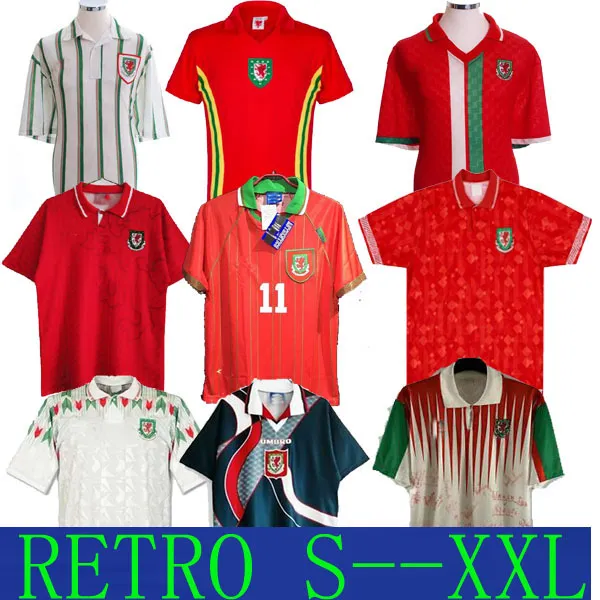 Wales Retro Soccer Jerseys 1990 1993 Gales 1992 96 98 1976 93 95 1994 1995 1996 Giggs Hughes Home Away Saunders Rush Boden Speed ​​Vintage Classic Football قمصان