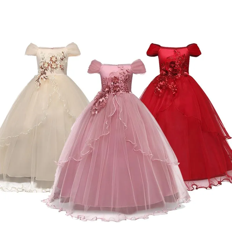 Girl's Dresses Princess Dress For Wedding Formal Floral Long Prom Graduation Gown Teenager Girl Year Vestidos 10 14 Years