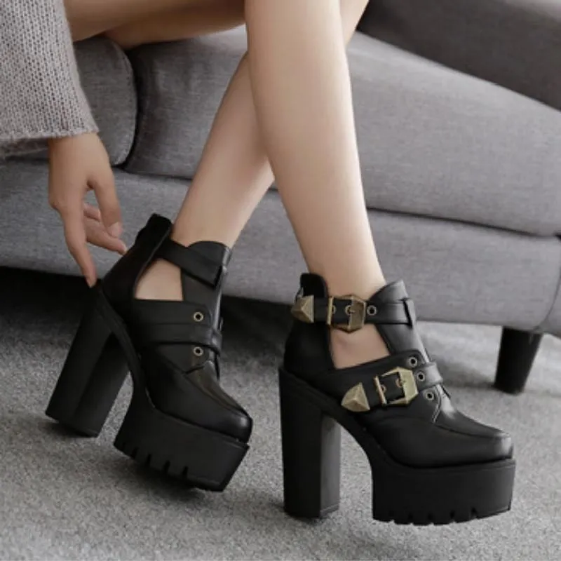Boots 2021 Autumn Fashion Thick High Heels Women Belt Buckle Waterproof Platform Shoes Ankle For