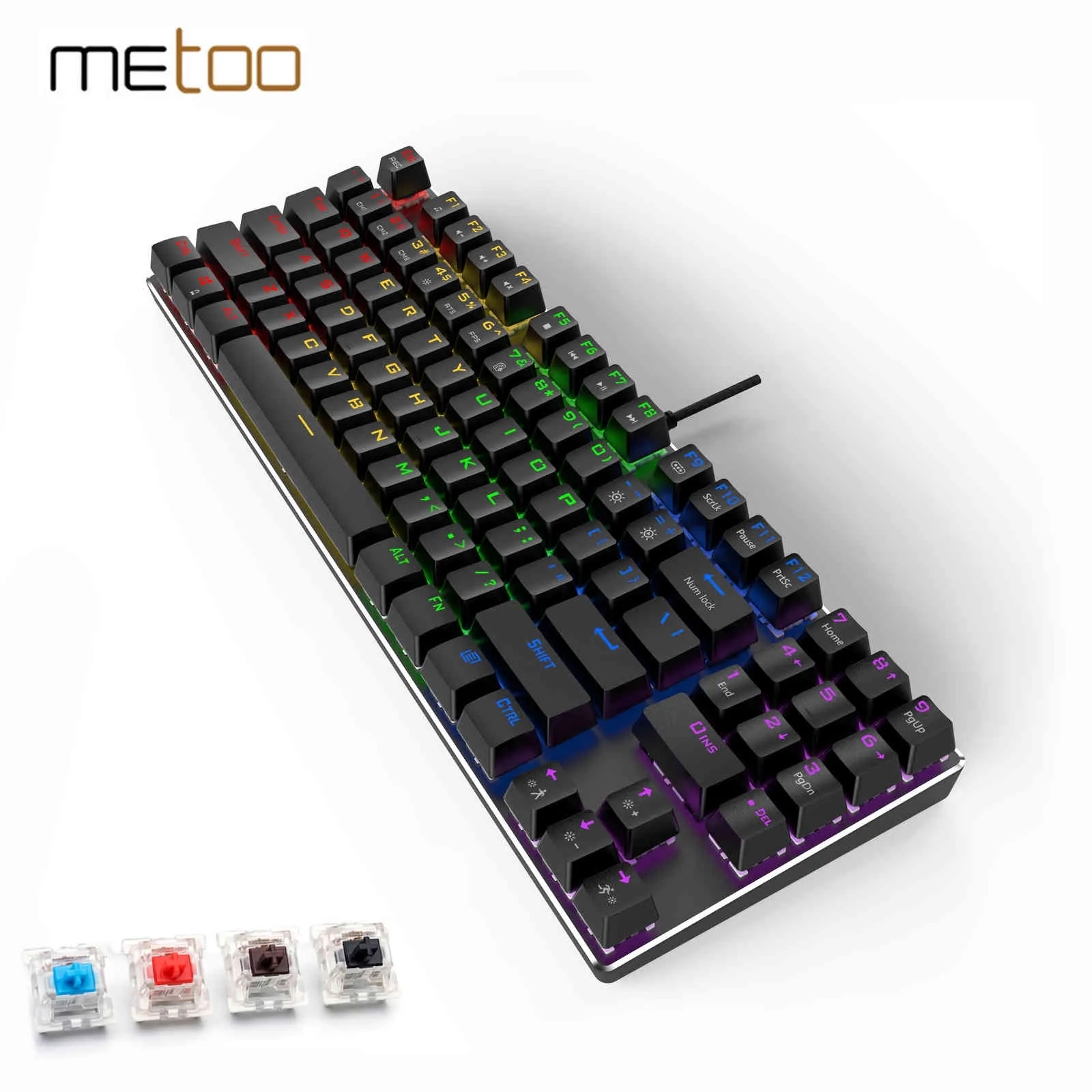 METOO Kabelgebundene mechanische Gaming-Tastatur mit Hintergrundbeleuchtung, 89 Tasten, Anti-Ghosting, Blau, Rot, Braun, Schalter, Zifferntasten, Spiel, Laptop, PC, Russisch