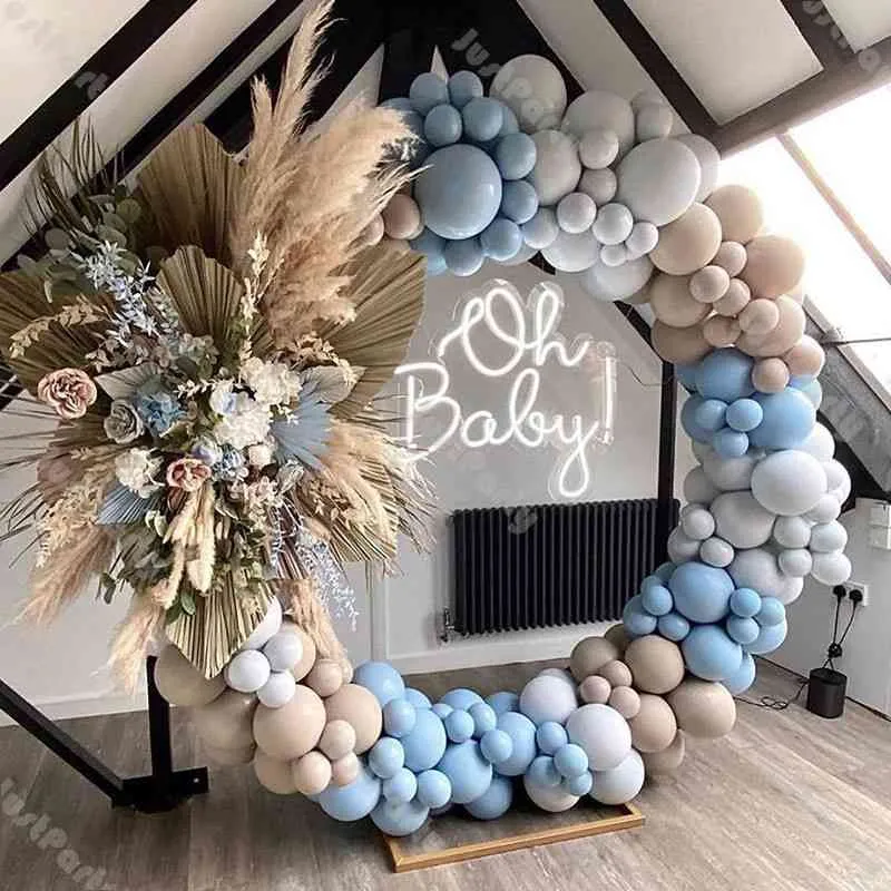 140pcs / 165pcs Macaron blu palloncini ghirlanda kit baby shower decorazione raddoppiato albicocca palloncino arco matrimonio festa di compleanno decor 210719