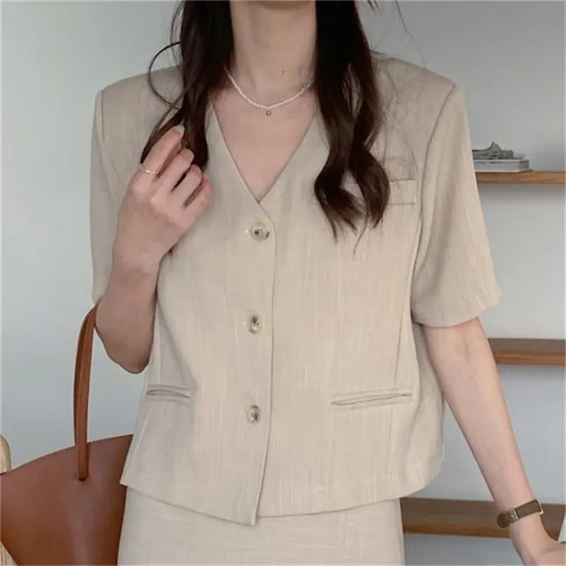 Femminile Minimalista Breve OL Prom Elegante Elegante Chic High Street Maniche corte Allentato All-Match Office Lady Blazer 210525