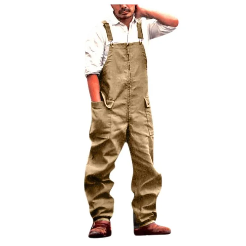 Mäns byxor 2021 Mens bib övergripande lätt avslappnad lös passform walkshort jumpsuit knäppas denim rompers camouflage overalls jeans