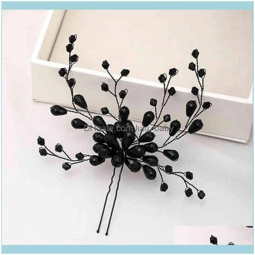 Black Color Crystal Hairpins Handmade Vintage Baroque Tiara Headpiece Wedding Headdress Women Bridal Hair Accessories Jewelry