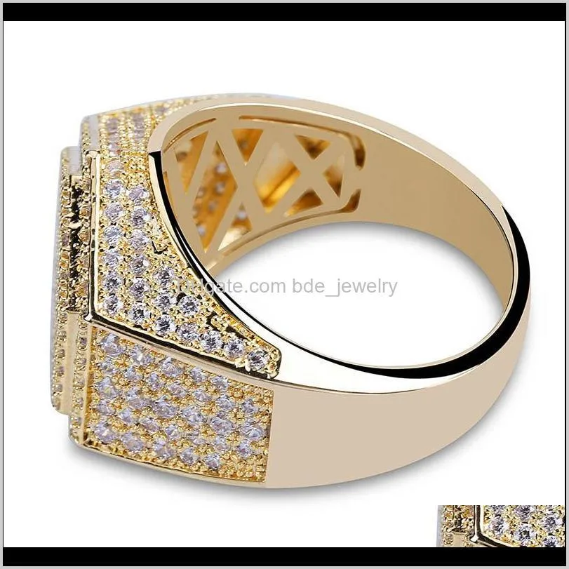 hip hop fashion hexagon ring copper gold silver color plated iced out micro pave cubic zircon charm ring for men women