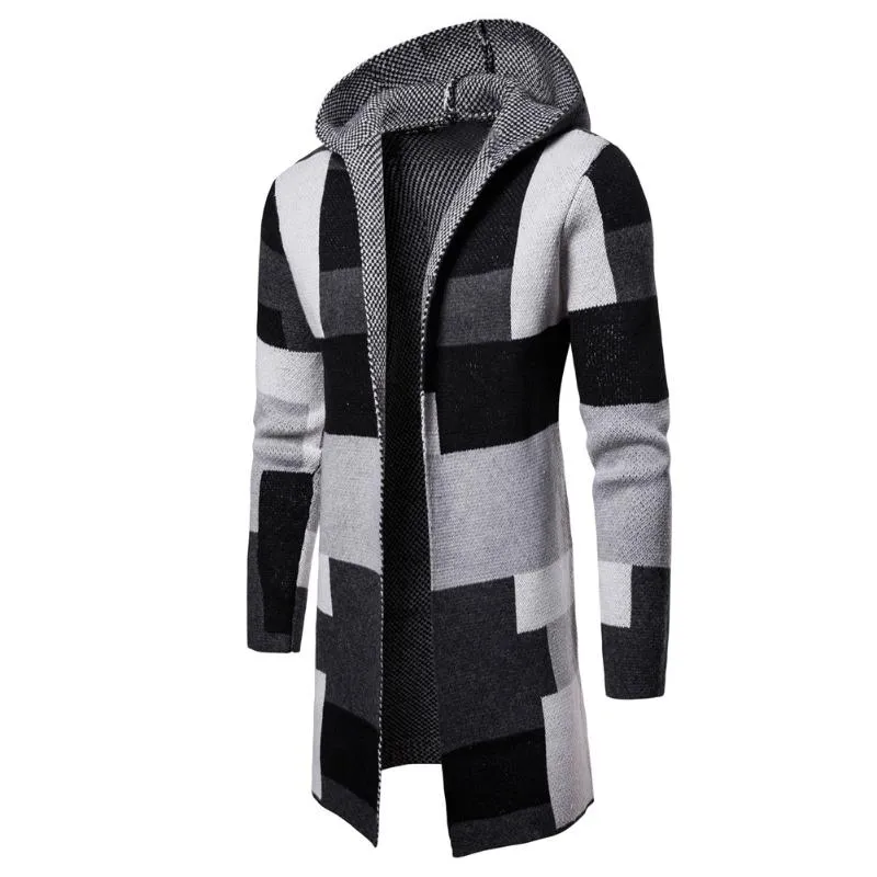 Mens Color Block Hooded Knit Cardigan Sweater Over Coat For Men Long Sleeve Overcoat For Fashionable Men From Xmlongbida 38.17 DHgate.Com