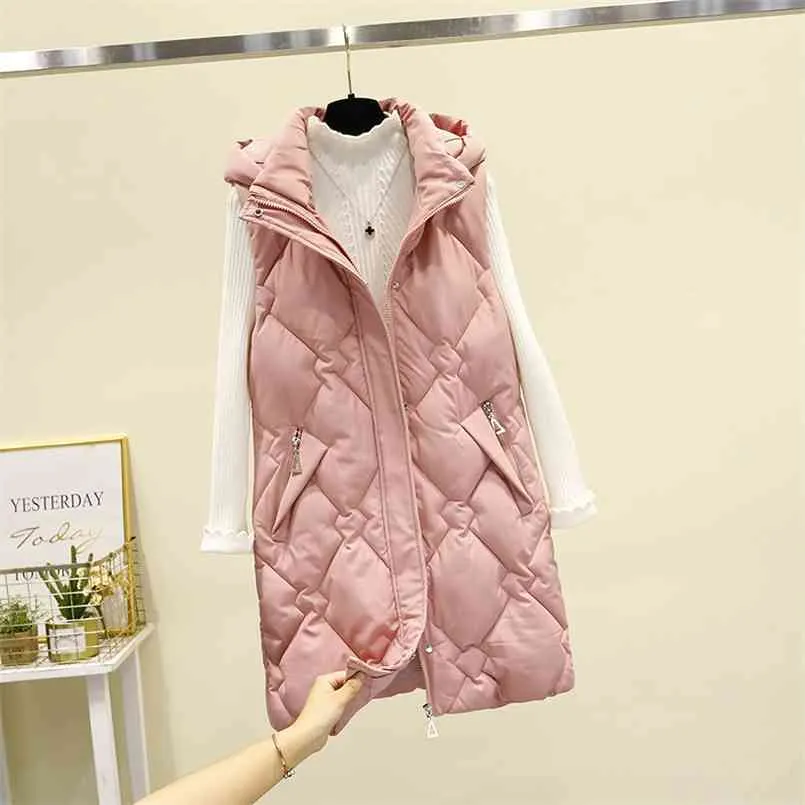 Femmes Plus La Taille Gilet Automne Hiver Sans Manches En Coton Rembourré Veste Femme À Capuche Long Gilet Parkas Dames Survêtement 210817