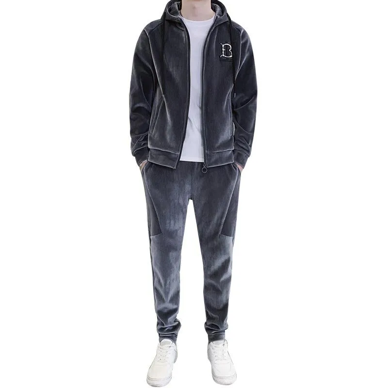 Herre Tracuits Sportsdragt Efterår og Vinter Guld Veet Sportswear Casual Langærmet Hættetrøje_voghion.com