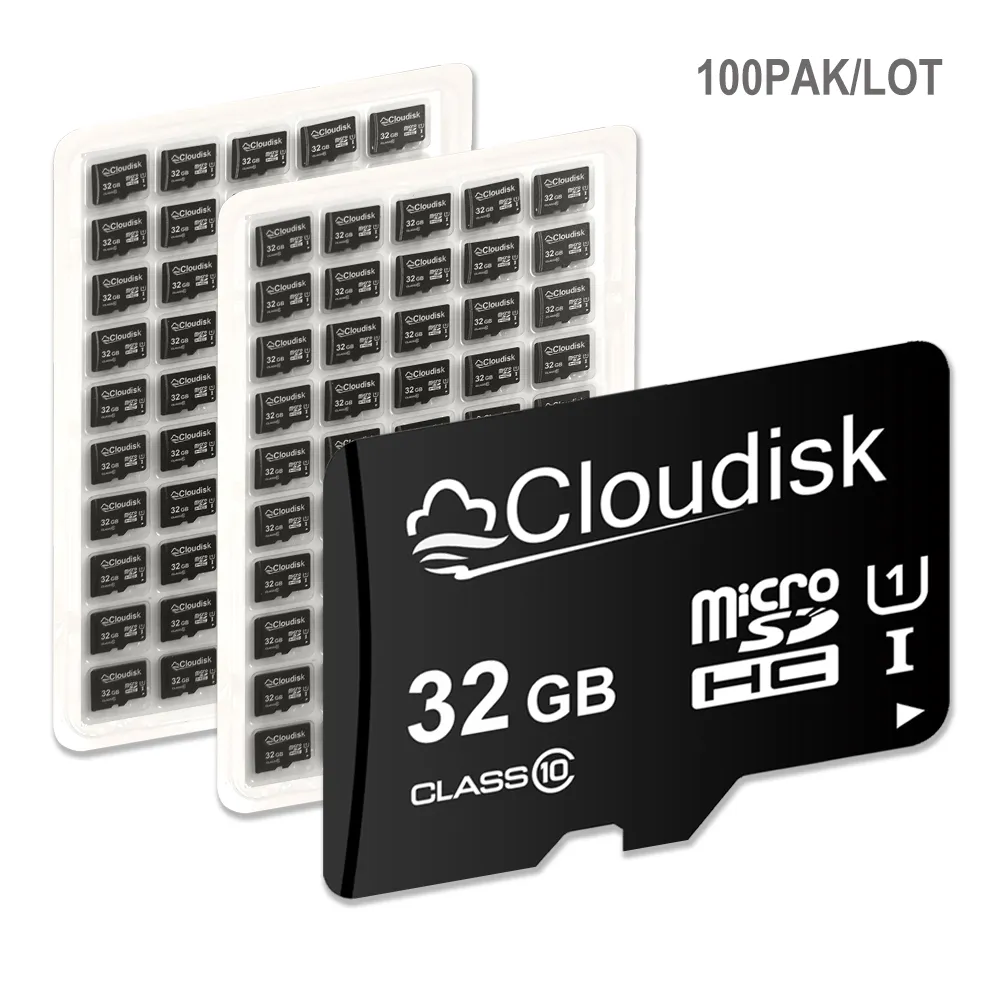 Lot de 100 cartes Cloudisk Micro SD 16 Go 32 Go 64 Go 128 Go 256 Go 512 Go 1 To Classe 10 Capacité réelle Carte MicroSD 1 Go 2 Go 4 Go 8 Go Classe 4-Classe 10 Carte mémoire