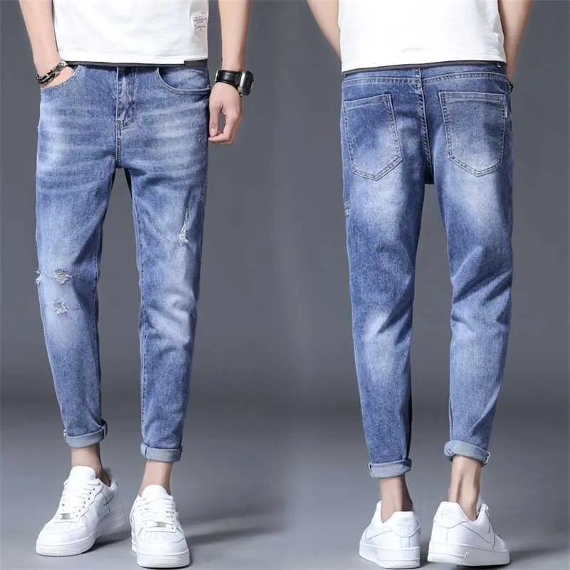 Jeans Ripped Jeans Men Byxor Casual Brand Mäns Dagliga Modebyxor Slim Fit Jeans Male Street Skinny Pant Vintage Ungdom 802 211011