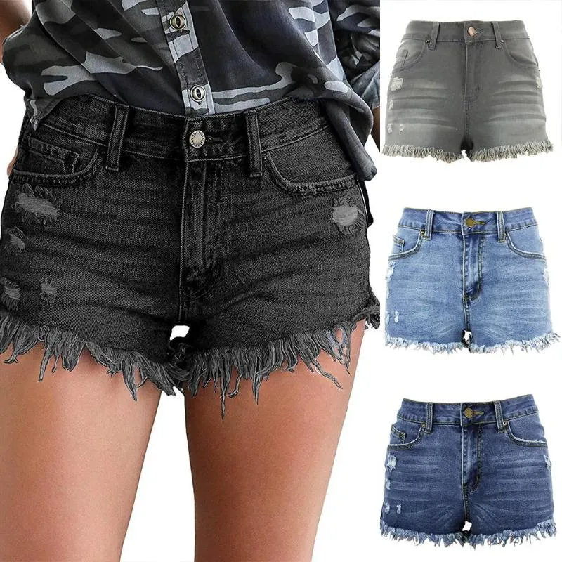 Kvinnlig mode sommar sexig hög midja tofs hål denim shorts kvinnor casual franse frayed rippade jeans perfekt för dagliga slitage kvinnor