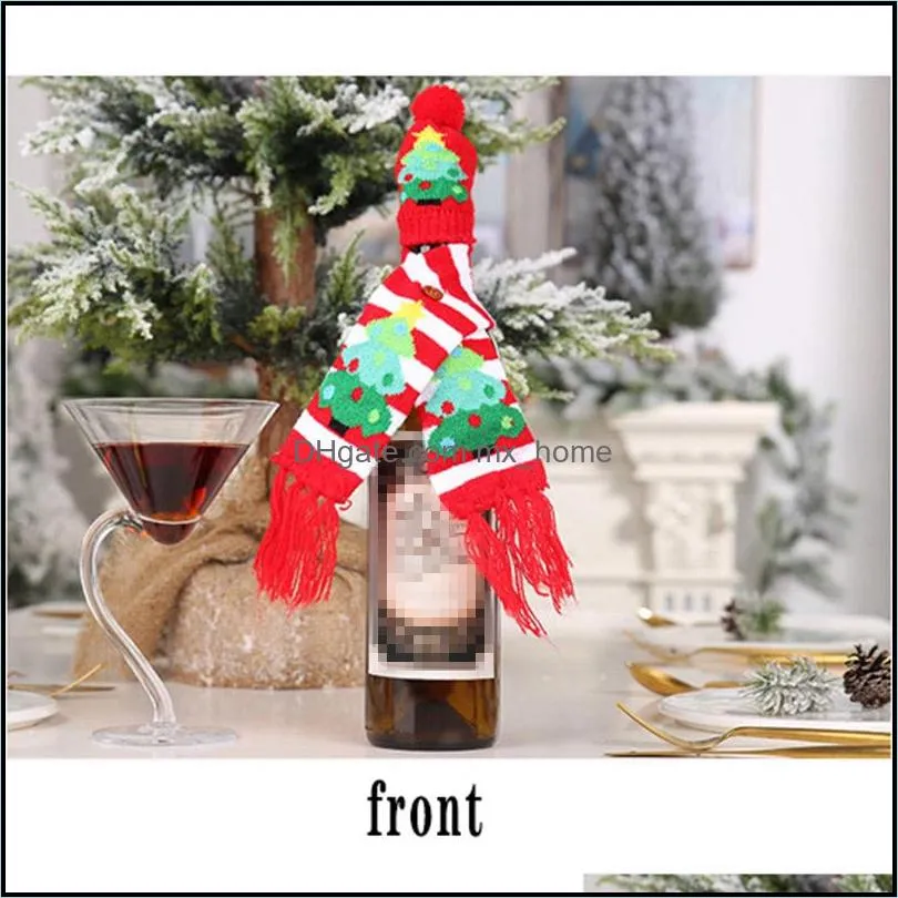 New Knitted Scarf Button Wine Bottle Cover Christmas Ornaments Gingerbread Man Snowflake Tree Scarf Hat Cover