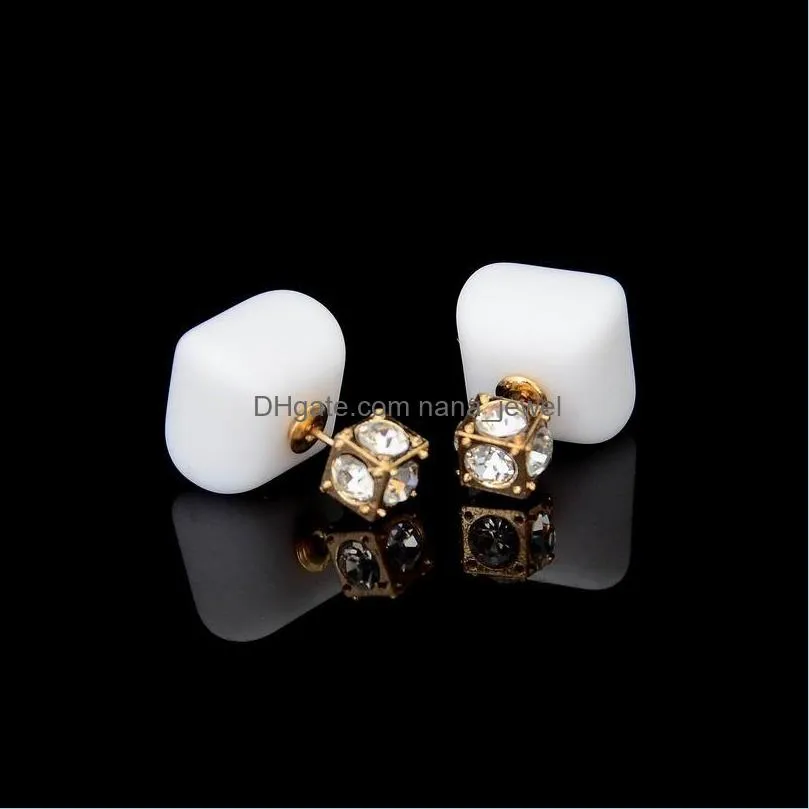 Super Deal Square Pearl Double Earrings balls Colorful Statement Zircon Channel Stud Crystal Earring Wedding Jewelry Women DHE204