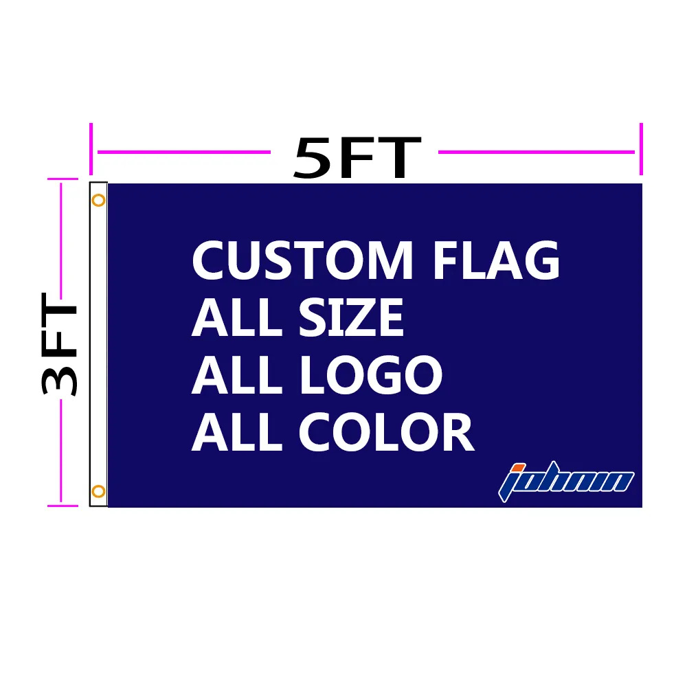 Johnin 3x5 fts anpassad logotyp flagga anpassa utskriftsbanner valfri färg med grommets oem diy digital tryckning av din egen idé